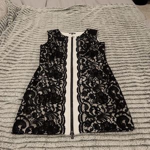 White with black lace Samuel Dong zip down dress size M